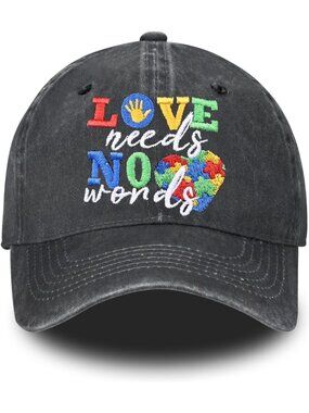Unisax Black Love Needs No Words Embroidered Adjustable Distressed Baseball Hat